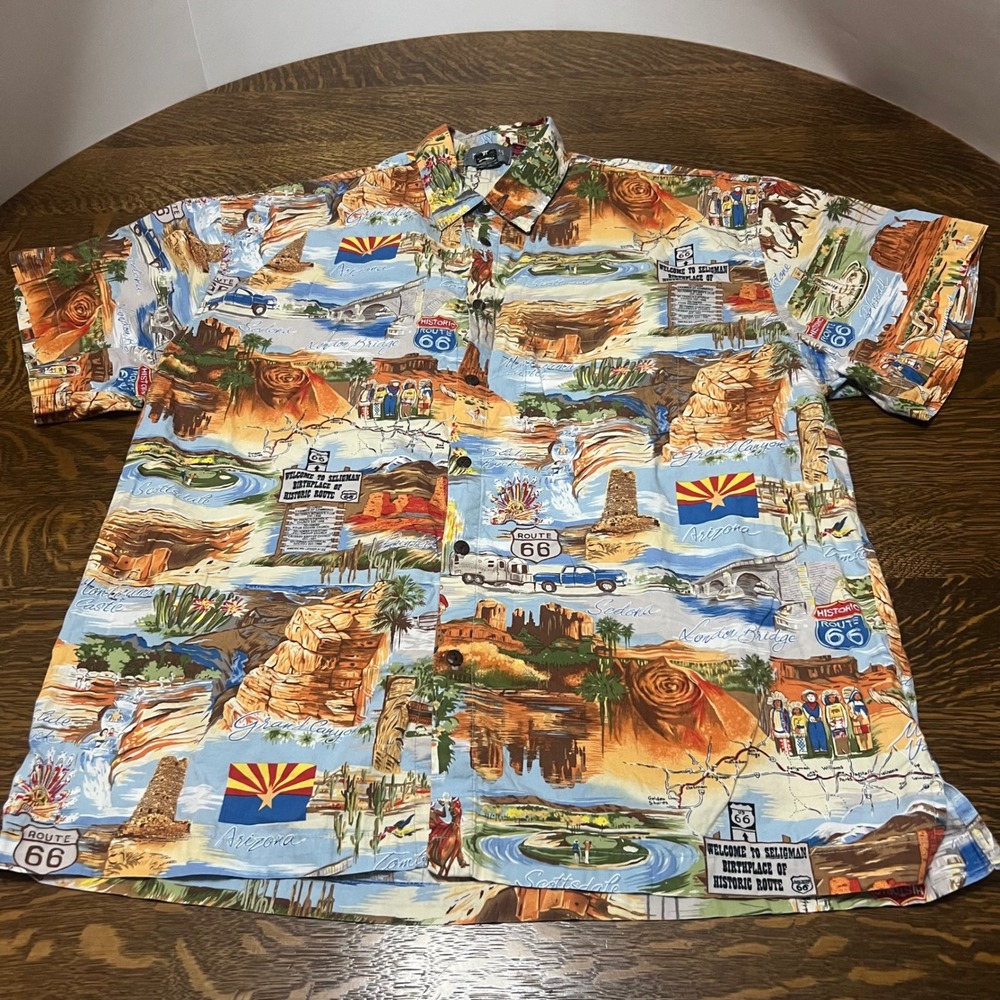 High Seas Trading Co Button Up Mens XL Multicolor Route 66 Arizona Shirt